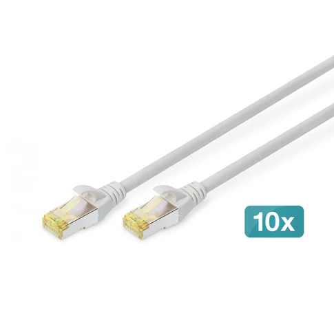 RJ45-RJ45 kábeltápkábel, kat.6A, S/FTP, AWG 26/7, LSOH, 0,5m, szürke, 10db