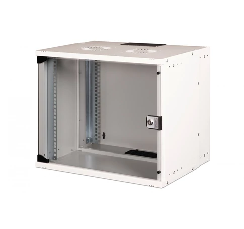 19" 9U falra szerelhető hálózati szekrény, SOHO PRO 460 x 540 x 400 mm, üvegajtó, szürke, szétszerelt, 60 kg