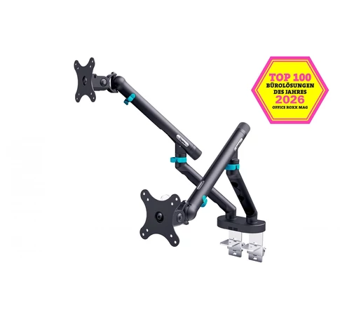 Digitus DA-90471 Kétkarú asztali tartó bilincsel és mechanikus rugóval | 2x LCD max. 35" 2x10kg | VESA: 75x75, 100x100 | Fekete