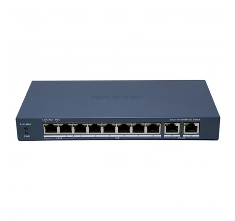 Hikvision DS-3E1310HP-EI(B) hálózati kapcsoló Vezérelt Fast Ethernet (10/100) Ethernet-áramellátás (PoE) támogatása Szürke