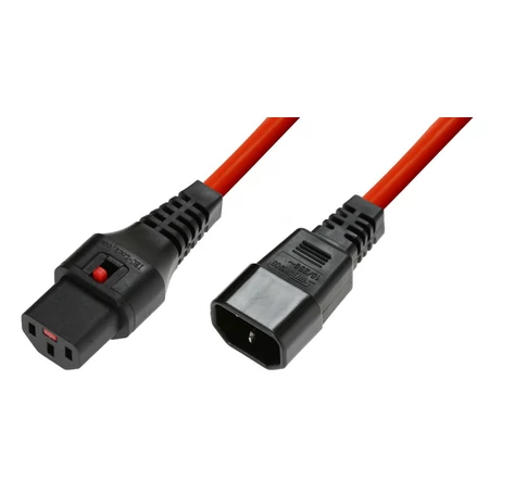 IEC C14/IEC C13 Egyenes M/F 3m Piros Tápkábel IEC LOCK-kal