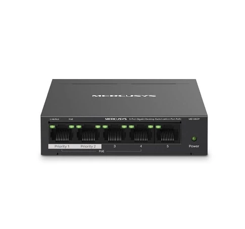 Mercusys MS105GP hálózati kapcsoló Gigabit Ethernet (10/100/1000) Ethernet-áramellátás (PoE) támogatása Fekete