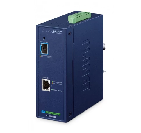 PLANET IP40 Industrial 1-Port hálózati média konverter 10000 Mbit/s Kék