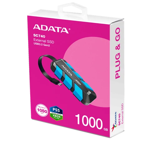 ADATA SSD Külső USB 3.2 1TB SC740, Type-C, Kék