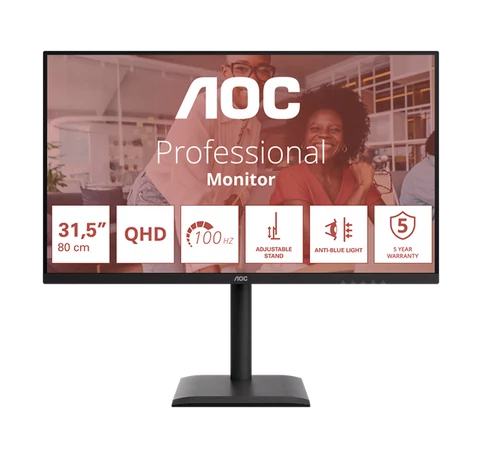 AOC IPS monitor 31,5"Q32E4U, 2560x1440,16:9, 350cd/m2, 4ms, DisplayPort/2xHDMI/4xUSB-A/1xUSB-B, hangszóró,áll.mag.,pivot