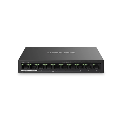 Mercusys MS110P hálózati kapcsoló Vezérelt Fast Ethernet (10/100) Ethernet-áramellátás (PoE) támogatása Fekete