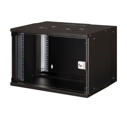 19" 7U falra szerelhető hálózati szekrény, SOHO PRO 370 x 540 x 400 mm, üvegajtó, fekete, szétszerelve, 60 kg