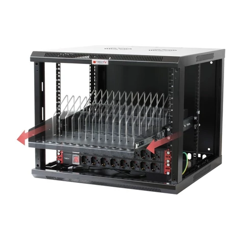 Techly I-CABINET-TRAY14BK Kihúzható Rack Polc Mobil Eszközök Számára 14 Hellyel