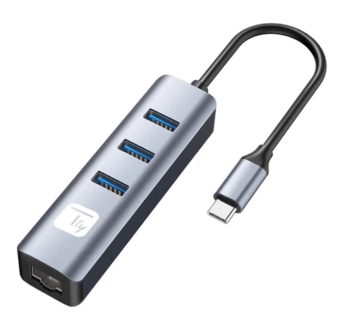 Techly IDATA USB-ETGIGA3CA USB-C-RJ45 Gigabit Hálózati Kártya/Adapter, 3x USB-A Hub