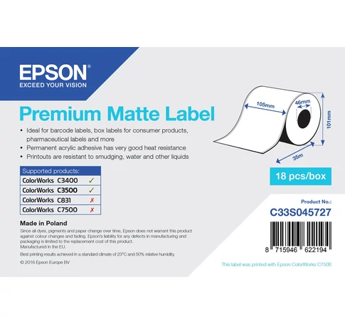 Epson C33S045727 nyomtató címke Fehér Öntapadós nyomtatócimke