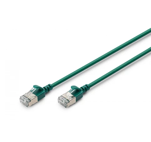 Slim RJ45-RJ45 patch kábel, Cat. 6A, F/FTP, AWG 32/7, LSOH, 5 m, zöld