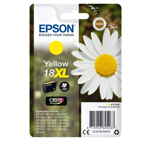 Epson C13T18144012 Sárga 18XL Claria Home Nagy Kapacitású Tinta Patron