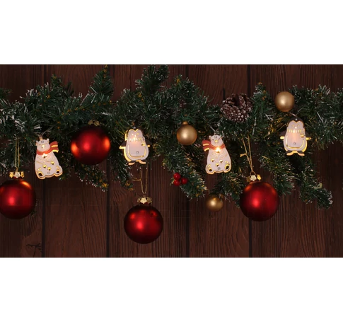 LED karácsonyi lánc, pingvin,medve, elemes (X22072)  Timer 6+18h,10LED, 3000K, 2xAA