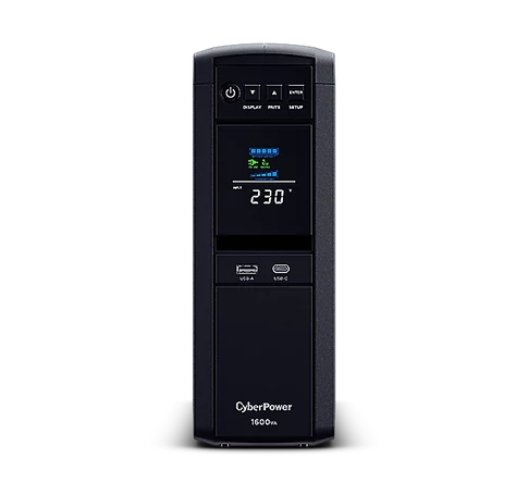 CYBERPOWER UPS gaming, 6xSCHU,2xUSB 1600VA 1600W 230V, színuszus szünetmentes tápegység,LINE-INTERAKTÍV, AVR, színes LCD