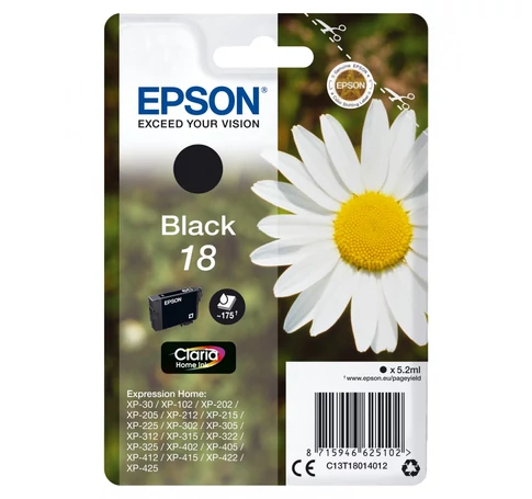 Epson C13T18014012 Claria Home Fekete Tinta Patron Normál Teljesítmény 175 Oldal