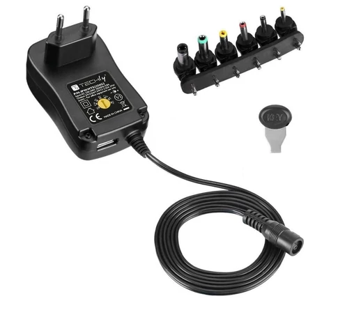 Techly IPW-NTS2250G2 Univerzális 230V Tápegység 27W/2.25A 3-12V 6 DC és USB Csatlakozóval