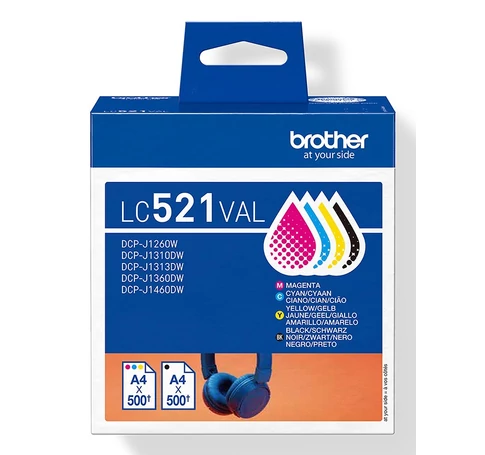 Brother LC521VAL tintapatron 4 db Eredeti Fekete, Cián, Magenta, Sárga