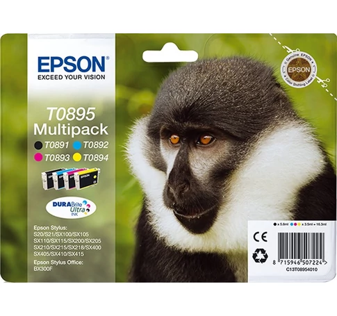 Epson Monkey T0895 tintapatron 1 db Eredeti Fekete, Cián, Magenta, Sárga