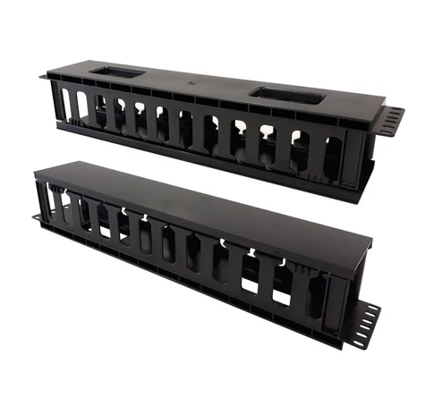 Techly I-CASE CABLE-FR2 2U Kábel Szervező 19" Rack Szekrényekhez Fedéllel, Fekete
