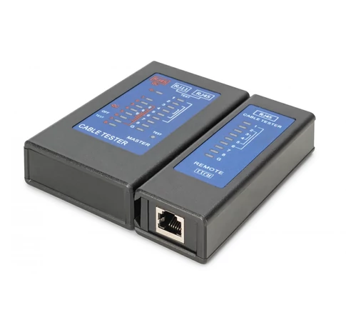 LED hálózati és kommunikációs kábeltesztelő, Cat.5e-Cat.6A, (RJ45, RJ12, RJ11), Automatikus keresés PoE-vel