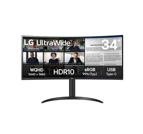 LG ívelt monitor 34" 34WR55QK, 3440x1440, 21:9, 300cd/m2, 5ms, HDMIx2/DisplayPort/USB-C