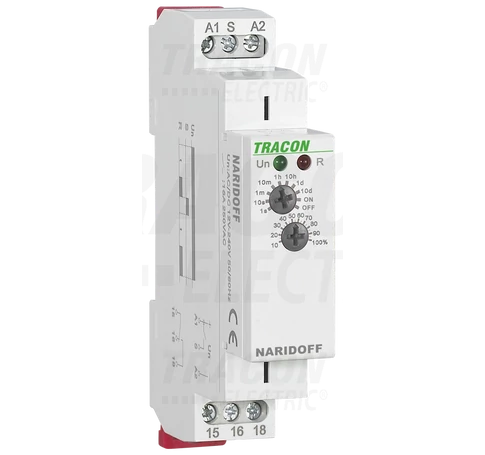 Egyfunkciós (elengedéskésleltetéses) időrelé  AC/DC 12-240V, 0,1s-10d, 16A/AC1, 250VAC/24VDC