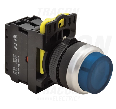 Világító nyomókapcsoló, kiálló, kék  1×NO, 5A/230V AC-15, IP42, LED 230V AC/DC