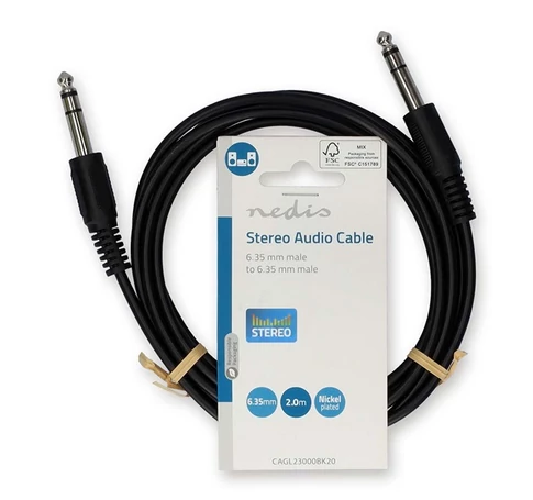 Nedis CAGL23000BK20 6,35 mm sztereo jack dugó (apa) kábel, 2m