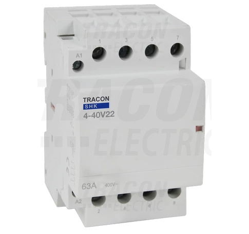 Installációs kontaktor  230V AC, 50Hz, 3 Mod, 2×NO+2×NC, AC1/AC7a, 40A