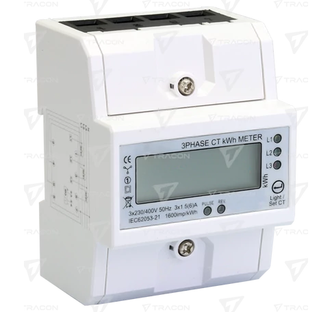 3F áramváltós fogyasztásmérő,állítható áttétel, LCD, 4modul  400V / 5 A CT Pd=3W