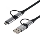 Kép 1/5 - Home USB MULTI 4in1 töltőkábel, USB-C, microUSB, USB-A, QC, PD, szőtt nejlon, 480 Mbps, 60Wmax, 1,5m vezeték