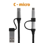 Kép 3/5 - Home USB MULTI 4in1 töltőkábel, USB-C, microUSB, USB-A, QC, PD, szőtt nejlon, 480 Mbps, 60Wmax, 1,5m vezeték