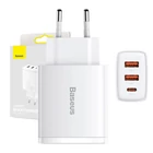 Kép 1/7 - Baseus kompakt gyorstöltő, 2xUSB, USB-C, PD, 3A, 30 W (fehér)