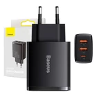 Kép 1/7 - Baseus kompakt gyorstöltő, 2xUSB, USB-C, PD, 3A, 30 W (fekete)