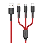 Kép 1/2 - USB kábel VFAN X02 3in1 USB-C / Lightning / Micro 3.5A 1.5m (piros)