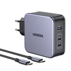 Kép 1/3 - UGREEN CD289 hálózati töltő, 2x USB-C, 1x USB-A, GaN, 140W, kábel 1.5m (szürke)