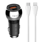 Kép 1/4 - Ładowarka samochodowa LDNIO C1 USB, USB-C + Kabel USB-C - Lightning