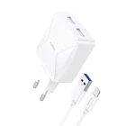 Kép 1/3 - Foneng EU35 12W 2x USB fali töltő + USB-Lightning 2.4A kábel (fehér)
