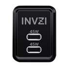 Kép 2/3 - Wall charger INVZI GaN 2x USB-C, 45W, EU (black)