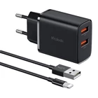 Kép 1/2 - Mcdodo CH-5071 USB-A*2, 12W network charger + USB-A to lightning cable (black)