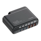 Kép 4/4 - Power charger with display 140W LDNIO A6140C 3x USB-A + 3x USB-C, US/UK/EU (black)