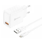 Kép 1/3 - Foneng EU54 18W USB-A, 3A mains charger (White) + USB-A to Lightning cable
