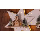 Kép 3/6 - LED karácsonyi csillag tájképpel, fehér, fa, elemes (X22092)  Timer 6+18h,13LED, 3000K, 2xAA