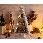 Kép 2/7 - LED karácsonyi fenyő tájképpel, fehér, fa, elemes (X22091)  Timer 6+18h,13LED, 3000K, 2xAA