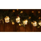 Kép 1/5 - LED karácsonyi lánc, házikó, fehér, fa, elemes (X22058)  Timer 6+18h,10LED, 3000K, 2xAA