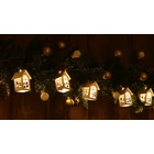 Kép 2/5 - LED karácsonyi lánc, házikó, fehér, fa, elemes (X22058)  Timer 6+18h,10LED, 3000K, 2xAA