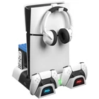 Kép 1/5 - FROGGIEX PS5/PS5 Slim Kiegészítő Ventilátoros állvány + Headset tartó Fehér, FX-P5-C4-W