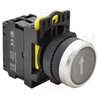 Kép 1/2 - Jelölt, világító nyomógomb, fekete, (fehér nyíl)  1×NO, 5A/230V AC-15, IP65, LED 230V AC/DC