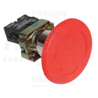 Kép 1/5 - Tok.reteszelt gombafejű vészgomb, piros, sárga fed., elford.  1×NC, 3A/400V AC, IP44, d=40mm