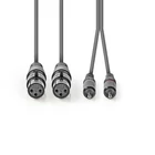 Kép 1/3 - Nedis COTH15230GY30 félprofi audio kábel, 2x XLR aljzat - 2x RCA dugó, 3m